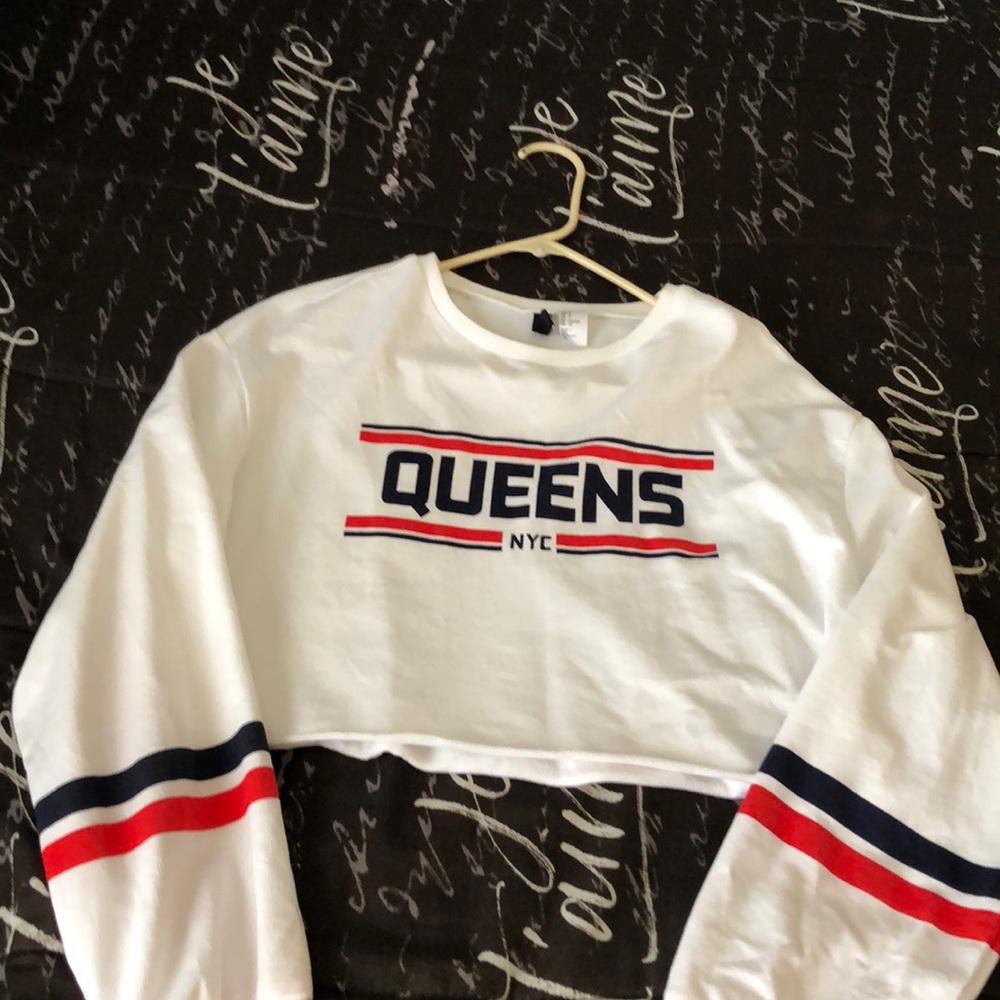 Queens NYC Red White & Blue Long-sleeved Crop Top